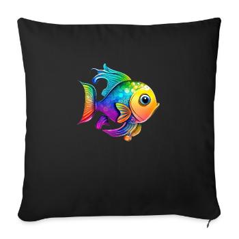 Fish Rainbow Drawing - Sofa pillowcase 17,3'' x 17,3'' (45 x 45 cm) - black - Front