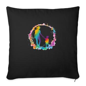 Silhouette de maman et sa fille - Housse de coussin décorative 45 x 45 cm - noir - Devant