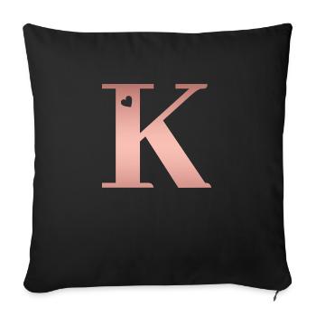letter K rose gold - Sofa pillowcase 17,3'' x 17,3'' (45 x 45 cm) - black - Front