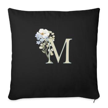 M with flowers - Sofa pillowcase 17,3'' x 17,3'' (45 x 45 cm) - black - Front