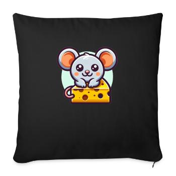 Mouse with cheese - Sofa pillowcase 17,3'' x 17,3'' (45 x 45 cm) - black - Front