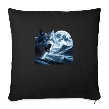 Wolf with blue eyes at full moon - Sofa pillowcase 17,3'' x 17,3'' (45 x 45 cm) - black - Front