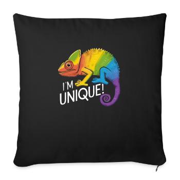 caméléon vibrant « I’m Unique ! » - Housse de coussin décorative 45 x 45 cm - noir - Devant