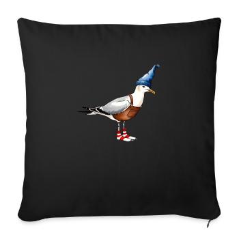 Illustration amusante de mouettes avec casquette et salopette - Housse de coussin décorative 45 x 45 cm - noir - Devant