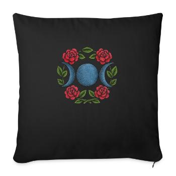 Triple Moon with Red Roses – Witchy Blue Wiccan - Sofa pillowcase 17,3'' x 17,3'' (45 x 45 cm) - black - Front