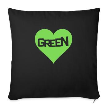 GREEN LOVE HEART - Sofakissenbezug 45 x 45 cm - Schwarz - Vorne