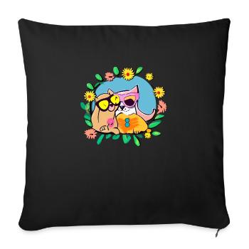 Dog and cat are best friends - Sofa pillowcase 17,3'' x 17,3'' (45 x 45 cm) - black - Front