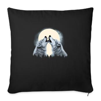 Deux loups hurlant à la Lune Couple de loups - Housse de coussin décorative 45 x 45 cm - noir - Devant
