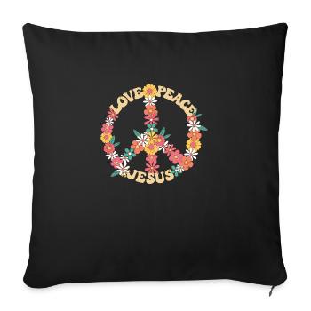 Love peace jesus christia groovy hippy 70s design - Housse de coussin décorative 45 x 45 cm - noir - Devant