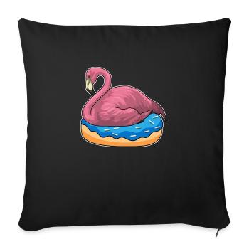 Canard avec beignet Drôle de flamant rose T-shirt - Housse de coussin décorative 45 x 45 cm - noir - Devant