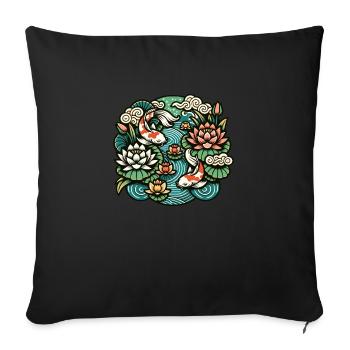 carpes koi inspiré d'art traditionnel chinois - Housse de coussin décorative 45 x 45 cm - noir - Devant