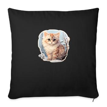 Chaton dans la neige - Housse de coussin décorative 45 x 45 cm - noir - Devant
