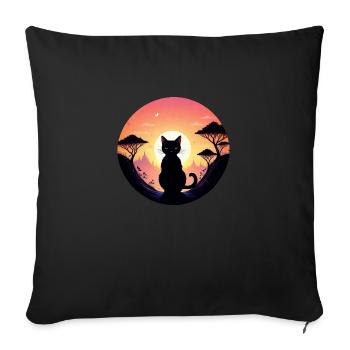 chat paysage et coucher de soleil - Housse de coussin décorative 45 x 45 cm - noir - Devant