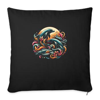 Dauphins dans les vagues - Housse de coussin décorative 45 x 45 cm - noir - Devant