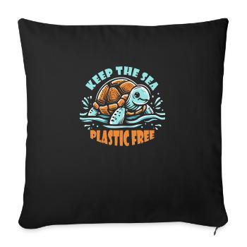 Gardez la mer sans plastique tortue Motif - Housse de coussin décorative 45 x 45 cm - noir - Devant