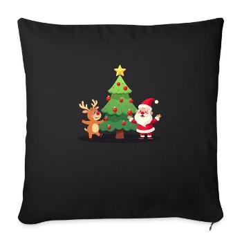 Renne, sapin de Noël et Père Noël - Housse de coussin décorative 45 x 45 cm - noir - Devant