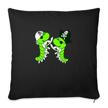 2 Süße Raupen Piraten Team Freunde Comic Cartoon - Sofakissenbezug 45 x 45 cm - Schwarz - Vorne