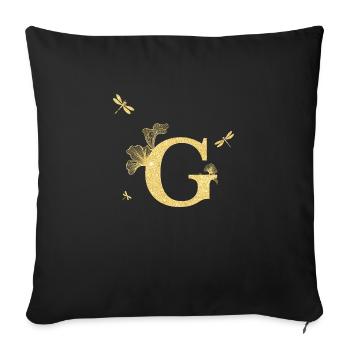 Buchstabe g goldene Glitzerlibelle - Geschenkidee - Sofakissenbezug 45 x 45 cm - Schwarz - Vorne