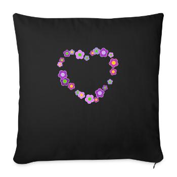 Flower heart - Sofa pillowcase 17,3'' x 17,3'' (45 x 45 cm) - black - Front