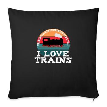 I love Trains Trains Railway Model Railway Steam Locomotive - Sofa pillowcase 17,3'' x 17,3'' (45 x 45 cm) - black - Front