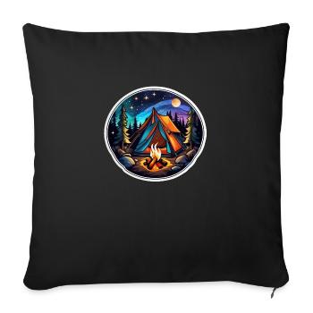 Camping, tent and campfire - Sofa pillowcase 17,3'' x 17,3'' (45 x 45 cm) - black - Front