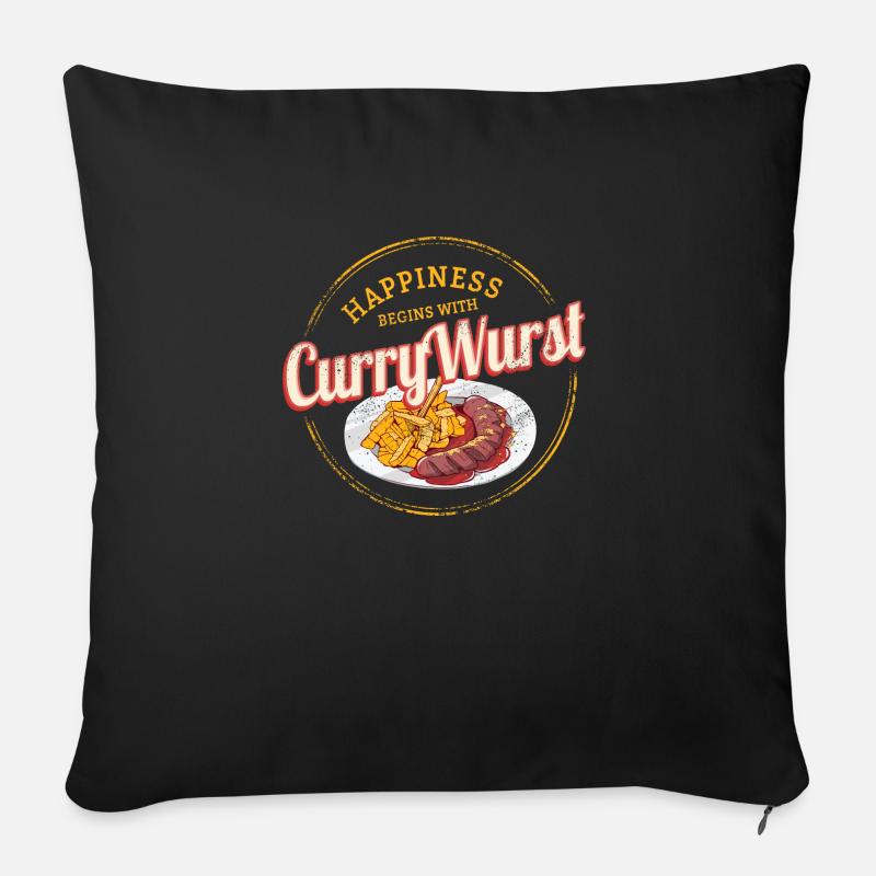 Currywurst Retro Wurst Vintage Bratwurst Pommes - Sofakissenbezug 45 x 45 cm - Schwarz