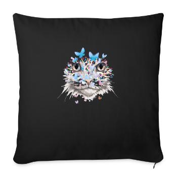 Cat Cats Cat Face Nature Butterflies - Sofa pillowcase 17,3'' x 17,3'' (45 x 45 cm) - black - Front