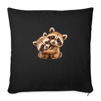 Deux ratons laveurs mignons qui s’étreignent - Housse de coussin décorative 45 x 45 cm - noir - Devant