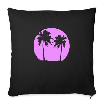 Deux Palmiers Île Soleil Coucher De Soleil Rond Rose - Housse de coussin décorative 45 x 45 cm - noir - Devant