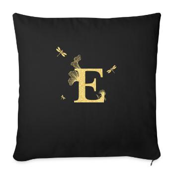 Buchstabe e goldene Glitzerlibelle - Geschenkidee - Sofakissenbezug 45 x 45 cm - Schwarz - Vorne