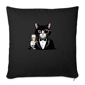 Ein Gentleman-Kater mit einem Glas und einem Monokel. - Sofakissenbezug 45 x 45 cm - Schwarz - Vorne