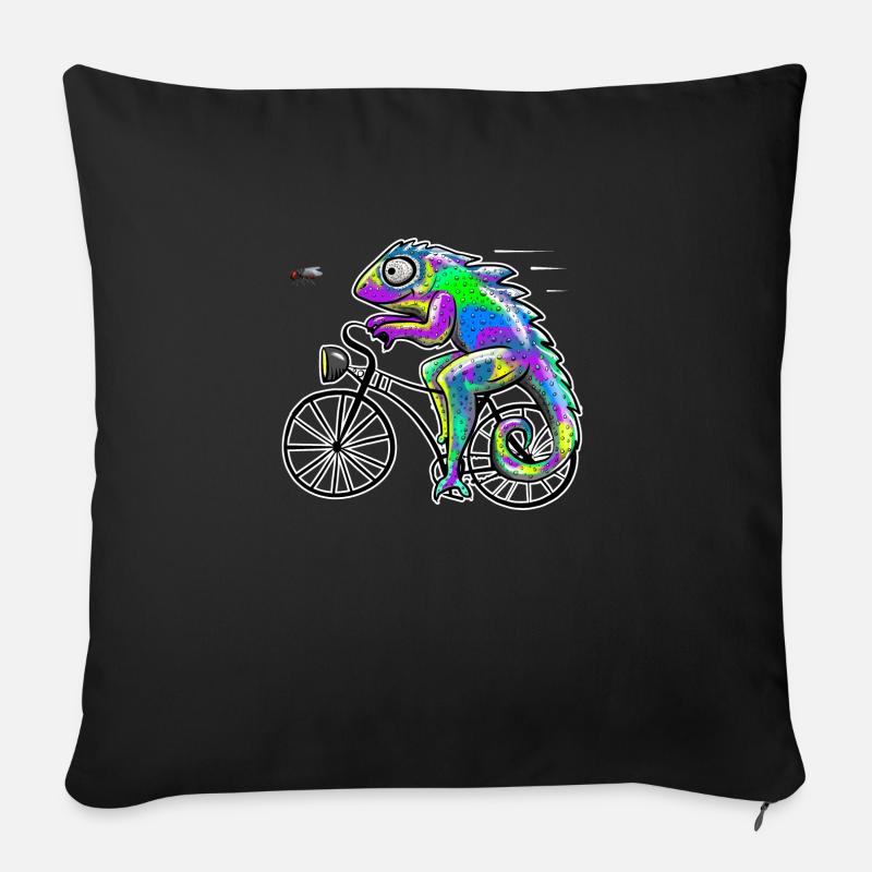 Chamäleon mit Fahrrad und Fliege - Sofakissenbezug 45 x 45 cm - Schwarz