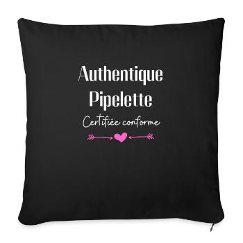 Authentique pipelette certifiée conforme - Housse de coussin décorative 45 x 45 cm - noir - Devant