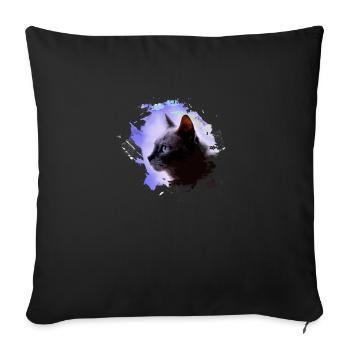 chat, coloré, aquarelle, art, peinture, graffiti, violet - Housse de coussin décorative 45 x 45 cm - noir - Devant