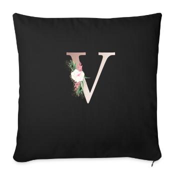 Personalisierbar Monogramm V Floral - Sofakissenbezug 45 x 45 cm - Schwarz - Vorne