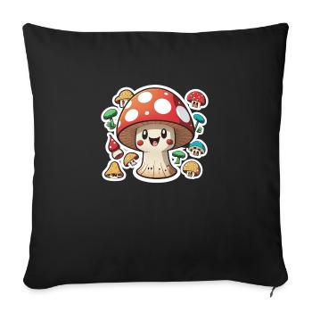 Drôle de champignon de dessin animé - Housse de coussin décorative 45 x 45 cm - noir - Devant