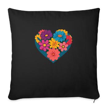 Amour - Fleurs - Cœur - Housse de coussin décorative 45 x 45 cm - noir - Devant
