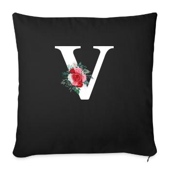 Lettre v floral rouge - Housse de coussin décorative 45 x 45 cm - noir - Devant