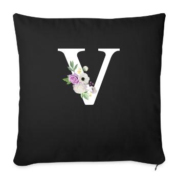 Purple Floral V Letter - Sofa pillowcase 17,3'' x 17,3'' (45 x 45 cm) - black - Front