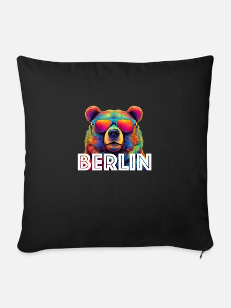 Bär mit Sonnenbrille - Sofakissenbezug 45 x 45 cm - Schwarz