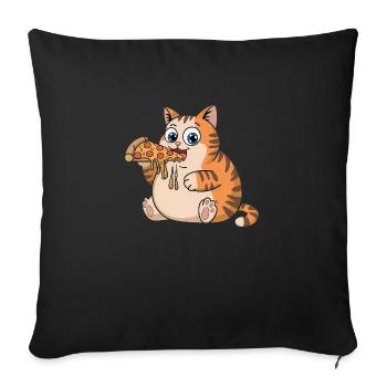 Lustige mollige Katze, die Pizza isst Fast Food - Sofakissenbezug 45 x 45 cm - Schwarz - Vorne