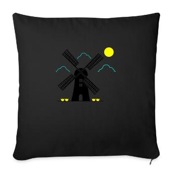 moulin à vent paysage - Housse de coussin décorative 45 x 45 cm - noir - Devant