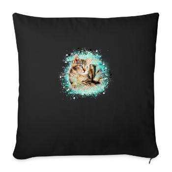 cat, colorful, watercolor, painting, graffiti, tiger cat, - Sofa pillowcase 17,3'' x 17,3'' (45 x 45 cm) - black - Front