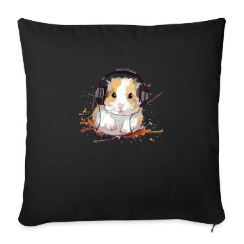 Mikey the audiophile hamster - Sofa pillowcase 17,3'' x 17,3'' (45 x 45 cm) - black - Front