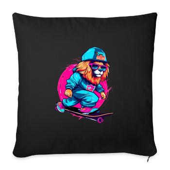Lustiger Löwe auf Skateboard Skater Skateboarding - Sofakissenbezug 45 x 45 cm - Schwarz - Vorne
