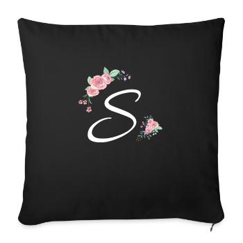 Letter s fleurs - Housse de coussin décorative 45 x 45 cm - noir - Devant