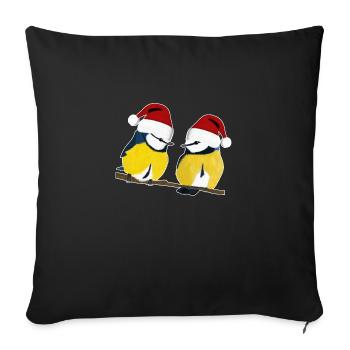 Painted blue tit with bird santa hat - Sofa pillowcase 17,3'' x 17,3'' (45 x 45 cm) - black - Front