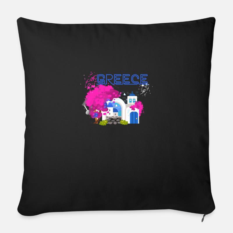 greece,bild,landschaft,blumen,kollage,griechenland - Sofakissenbezug 45 x 45 cm - Schwarz