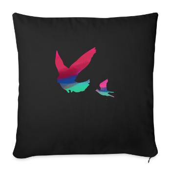 oiseaux, coloré, aquarelle, pigeons, mouches - Housse de coussin décorative 45 x 45 cm - noir - Devant