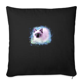 chat, bleu, aquarelle, peinture, graffiti, chaton - Housse de coussin décorative 45 x 45 cm - noir - Devant